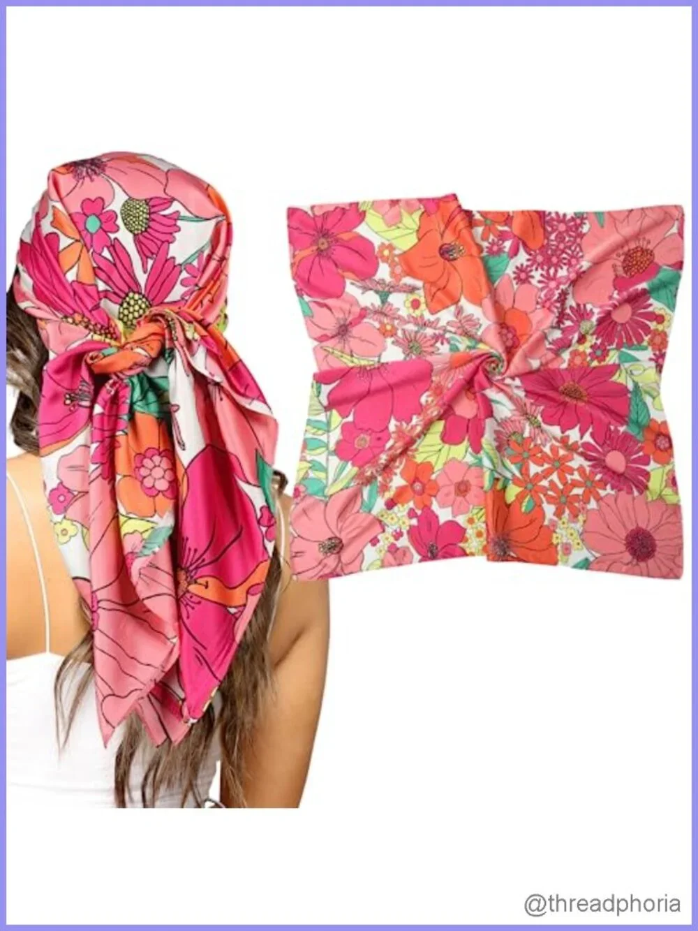 Large 35in Satin Silk-Feeling Head Scarf Bandana Sleep Wrap